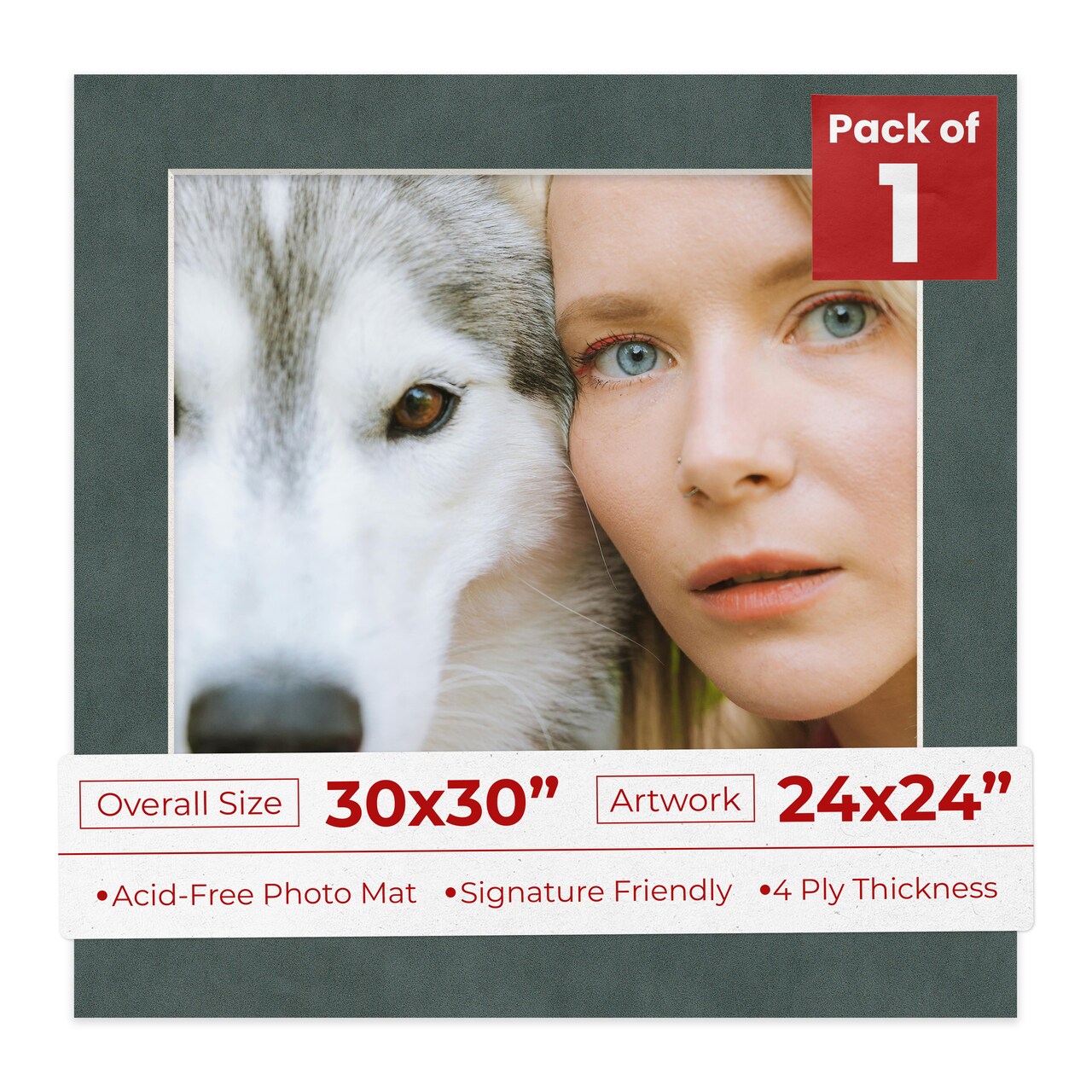 Dark Grey Suede Mat Board for 30x30 Frames - Fits 24x24 Photos